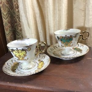 Lot of 2 Vintage Lusterware Japan Tea Cups w Saucers